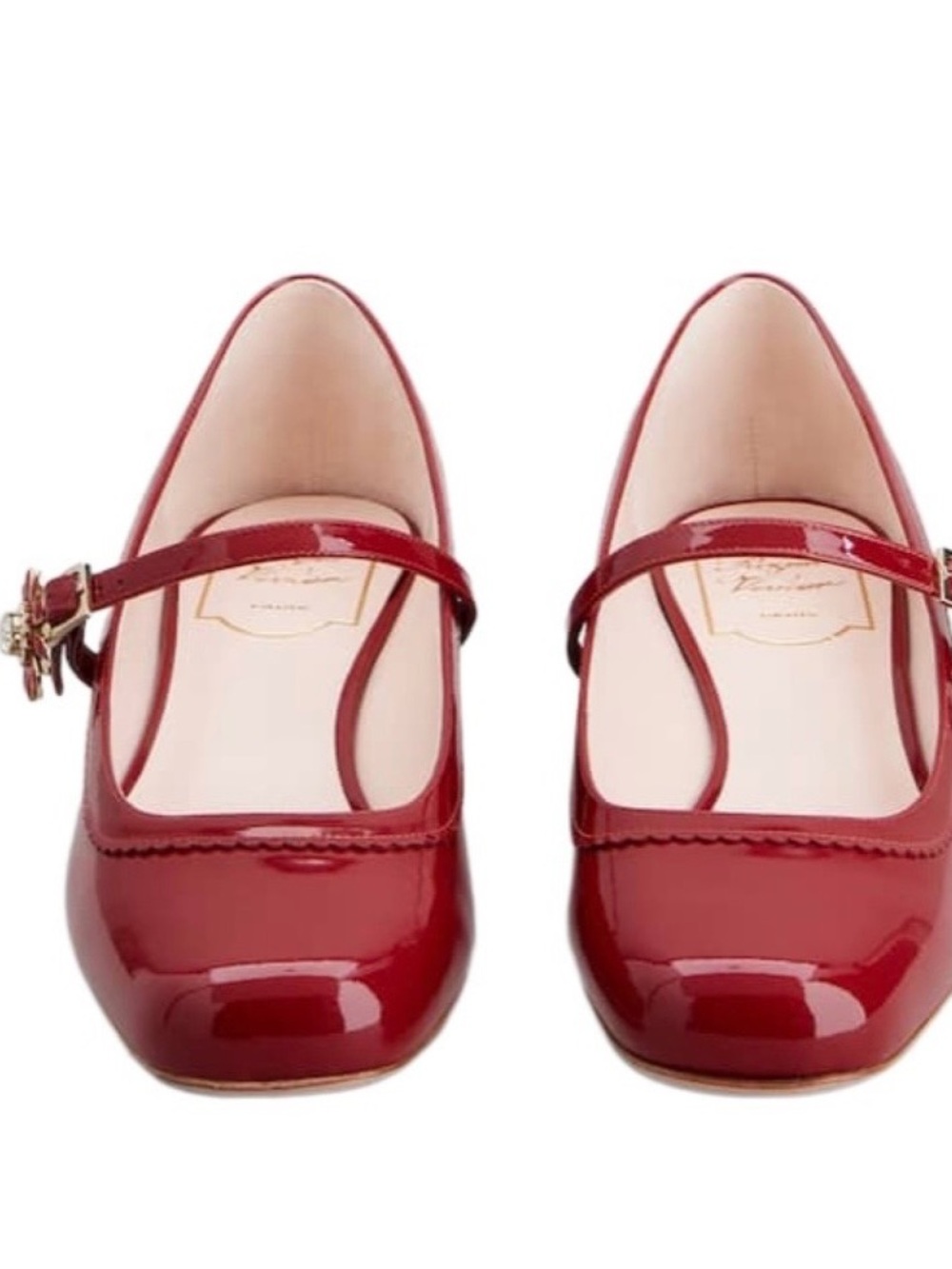 Roger Vivier Red Patent Mary Jane Flats with Decorative Buckle